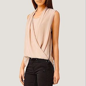 AllSaints The Abi Asymmetrical Silk Sleeveless Blouse with Zipper Side i…